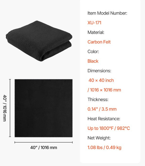 Carbon Felt Welding Blanket, 40" x 40"
